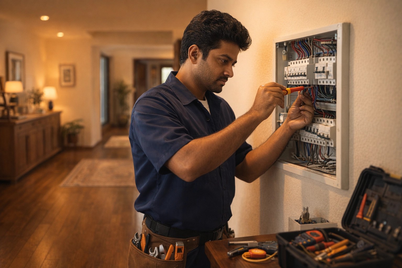 Trusted partner technician servicing a home electrical panel